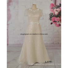 L1141 Champagne Tulle A-ligne Robes De Mariée De Mariage Application Dentelle